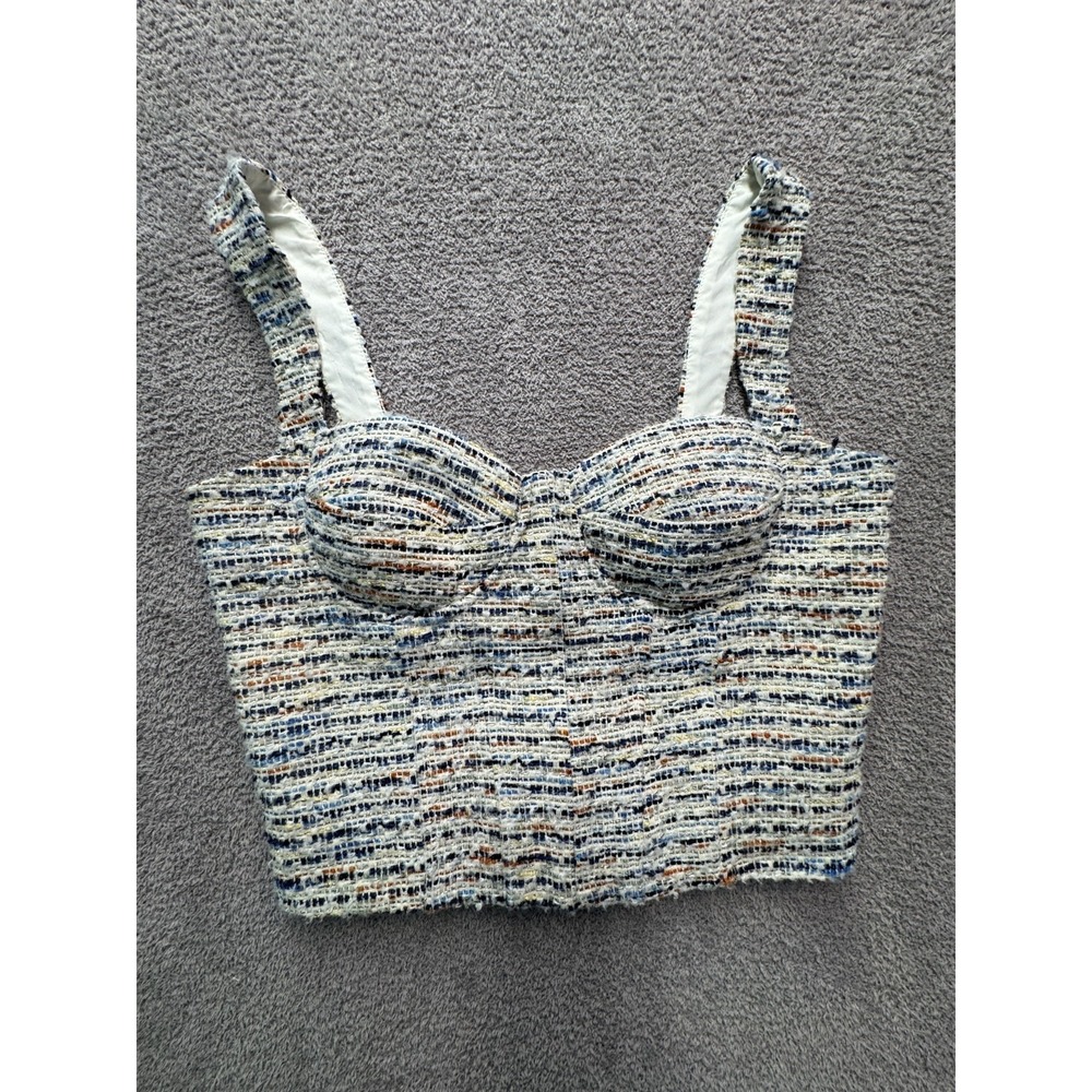 AQUA Tweed‎ Bustier Crop Top Corset Blue White Structured L Chic